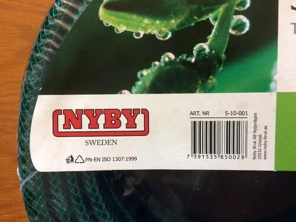 Foto uit de officiële melding: Nyby Sweden Trädgårdsslang Tuinslang — risico: Chemische risico's