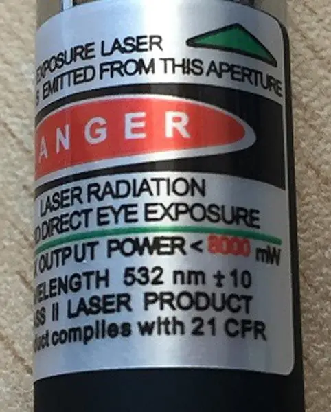 Foto aus der offiziellen Meldung: Laserpointer — Risiko: Sehschaden (INFO/0102/19)