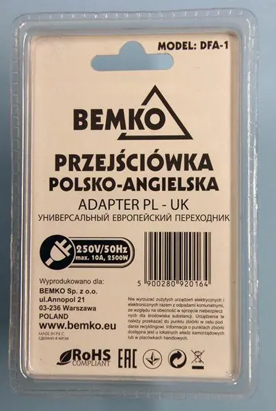 Foto aus der offiziellen Meldung: Bemko ADAPTER PL - UK Netzadapter — Risiko: Elektrischer Schlag
