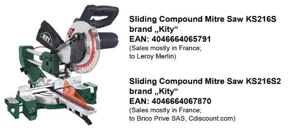 Photo from the official notice: Scheppach Sliding compound mitre saw — electric shock risk