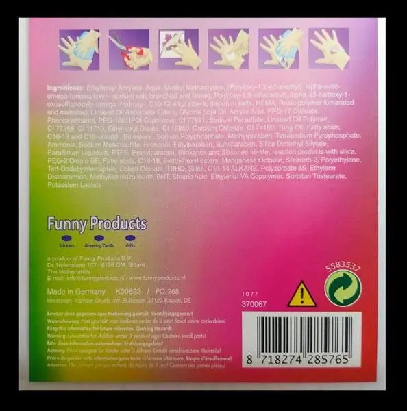 Foto do aviso oficial: Funny Products Funny Faces Temporary Tattoos Tatuagem temporária — risco: Químico