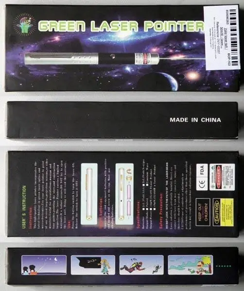 Foto aus der offiziellen Meldung: Green Laser Pointer Laserpointer — Risiko: Sehschaden (A12/1578/19)
