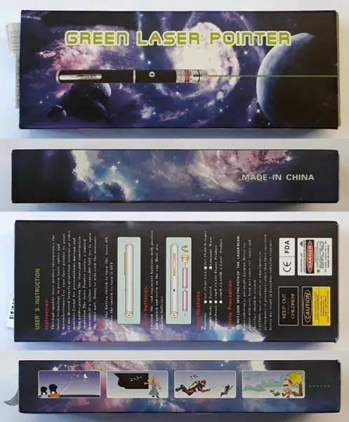 Foto aus der offiziellen Meldung: Green Laser Pointer Laserpointer — Risiko: Sehschaden (A12/1589/19)