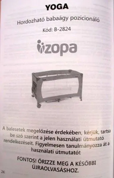 Photo de l’avis officiel: ZOPA Hordozható babaágy pozicionáló Lit de voyage — risque: Suffocation