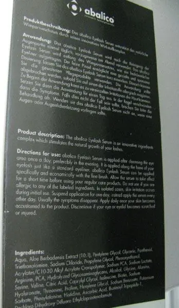 Photo de l’avis officiel: abalico Eyelash Serum Produit de croissance des cils — risque: Risque chimique