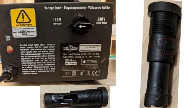 Photo de l’avis officiel: US TRONIC 110v-220v converter - special USA 2,500 W output Onduleur de puissance — risque: Brûlures & Incendie