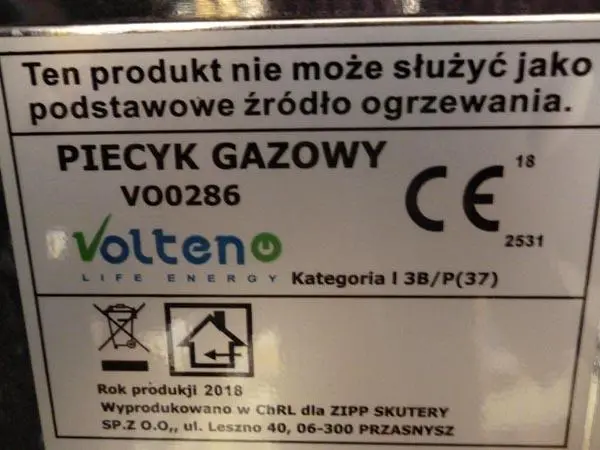 Photo de l’avis officiel: Volteno Piecyk gazowy Chauffage au gaz portable — risque: Brûlures
