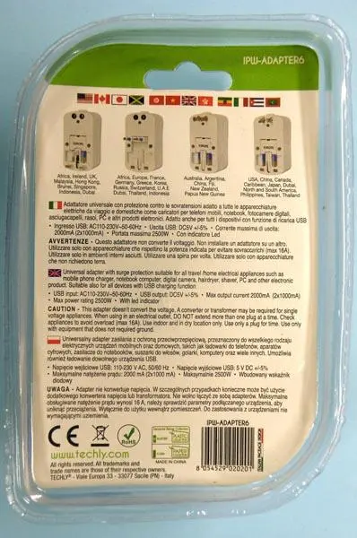 Foto aus der offiziellen Meldung: TECHly TRAVEL ADAPTER 2 USB, TRAVEL UNIVERSAL ADAPTOR Reiseadapter — Risiko: Elektrischer Schlag