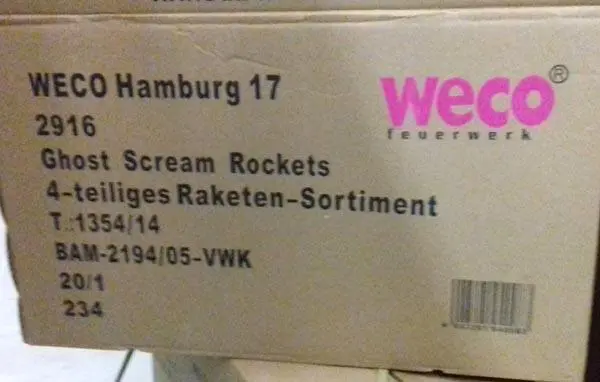 Photo de l’avis officiel: WECO Ghost Scream Rockets Feux d’artifice — risque: Brûlures & Lésions auditives