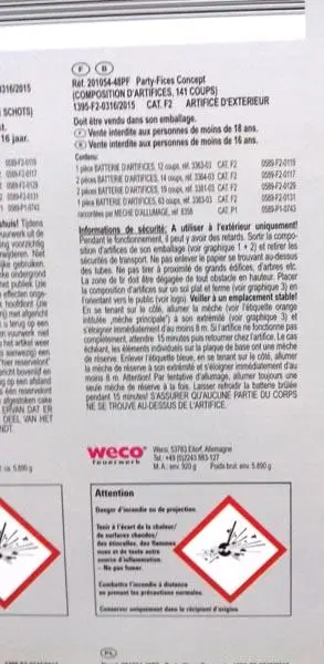 Foto dell’avviso ufficiale: WECO Party-Fices Pyro-Concept Fuochi d'artificio — rischio: Ustioni & Incendio