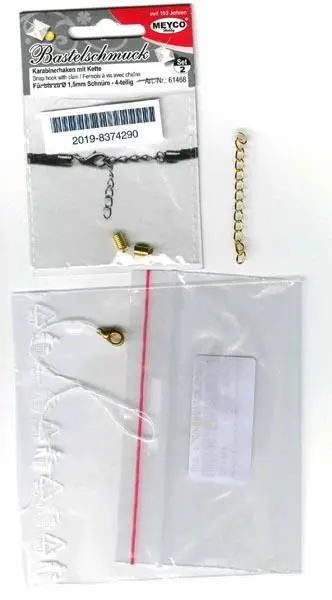 Foto uit de officiële melding: MEYCO (R) Bastelschmuck - Karabinerhaken mit Kette DIY sieraden set — risico: Chemische risico's