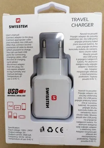 Photo de l’avis officiel: SWISSTEN TRAVEL CHARGER FOR USB Chargeur USB — risque: Choc électrique