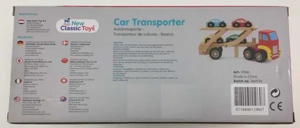 Foto do aviso oficial: New Classic Toys Car Transporter Carro de brinquedo de madeira — risco: Engasgamento