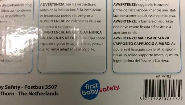 Foto dell’avviso ufficiale: First Baby Safety Safety Gate Minerva Cancello di sicurezza — rischio: Lesioni & Strangolamento