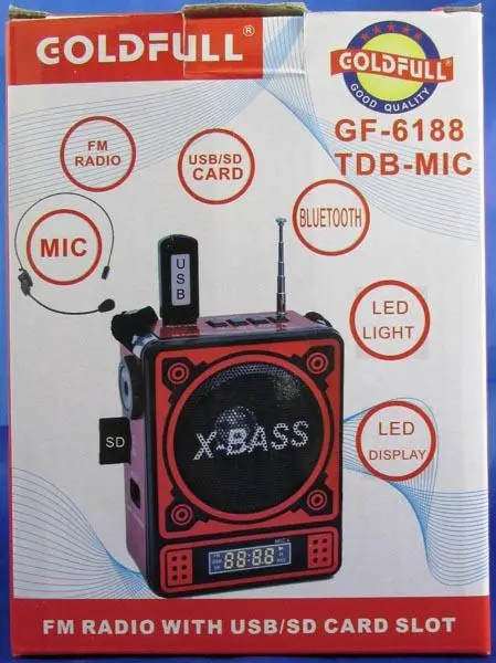 Foto aus der offiziellen Meldung: Goldfull FM Radio with USB/SD Card Slot Tragbares FM-Radio — Risiko: Elektrischer Schlag