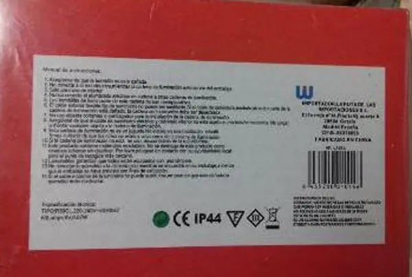 Photo de l’avis officiel: LUZ MICRO 50L Chaîne d’éclairage — risque: Choc électrique