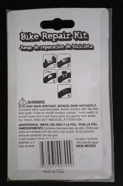 Photo de l’avis officiel: Golden Palm Ent Inc Bike Repair Kit Kit de réparation de pneus de vélo — risque: Risque chimique
