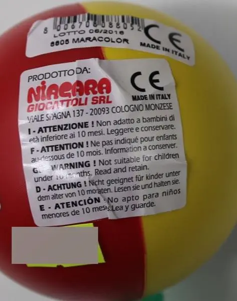 Foto do aviso oficial: NIAGARA MARACOLOR Chocalho — risco: Engasgamento & Lesões auditivas