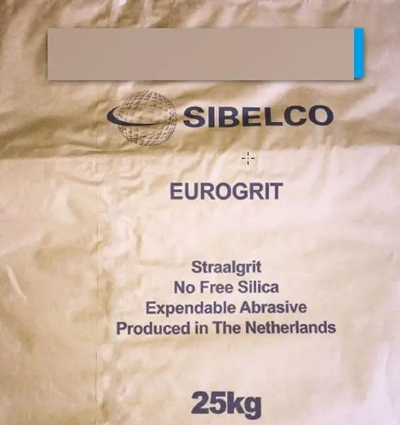 Photo from the official notice: SIBELCO EUROGRIT Blastcleaning grit, Aluminium silicate blastcleaning grit, Coal slag grit, ABRASIVE ISO 11126 — chemical & health risk