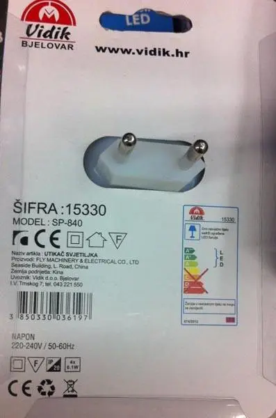 Photo from the official notice: Vidik Utikač Svjetiljka nightlight — electric shock & fire risk