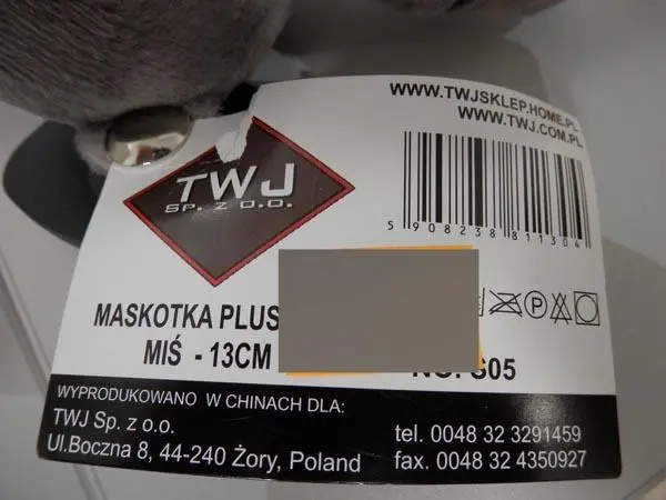 Photo from the official notice: Twj Maskotka pluszowa mis soft toy — choking risk