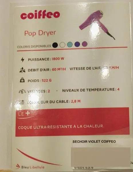 Photo de l’avis officiel: Coiffeo Pop Dryer Sèche-cheveux — risque: Choc électrique