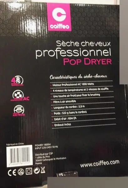 Photo de l’avis officiel: Coiffeo Pop Dryer Sèche-cheveux — risque: Choc électrique
