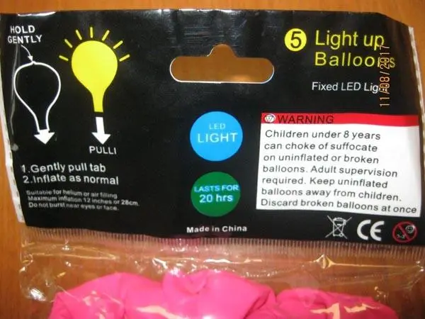 Photo de l’avis officiel: Foballoon Light up Balloons Ballons LED — risque: Risque chimique & Étouffement