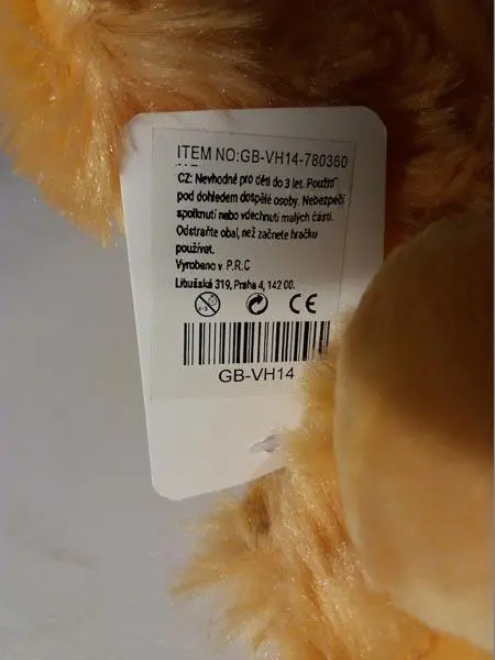 Foto do aviso oficial: Brinquedo de peluche — risco: Químico & Engasgamento (A12/0070/18)