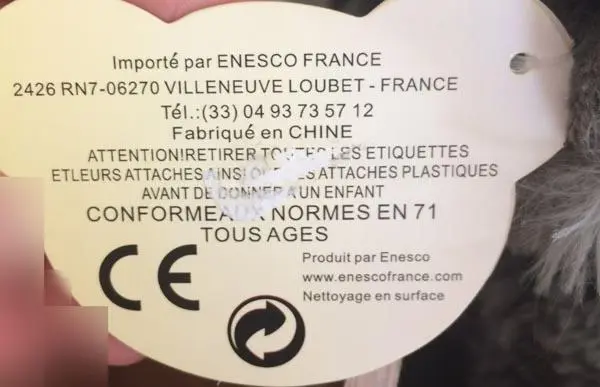 Foto do aviso oficial: ENESCO FRANCE Brinquedo macio — risco: Engasgamento