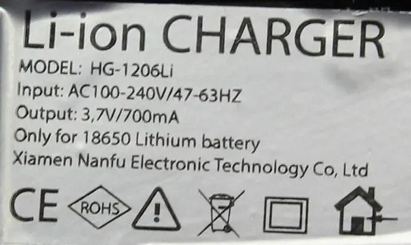 Foto aus der offiziellen Meldung: Xiamen Nanfu Electronic Li-ion CHARGER Batterieladegerät — Risiko: Elektrischer Schlag