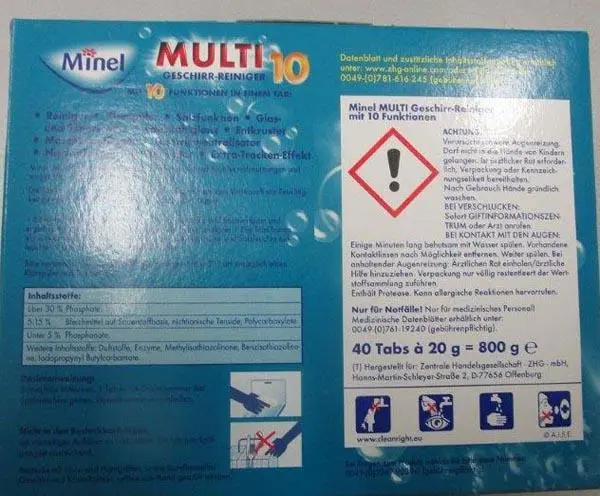 Photo de l’avis officiel: Minel Multi Geschirr-reiniger Détergent — risque: Environnement