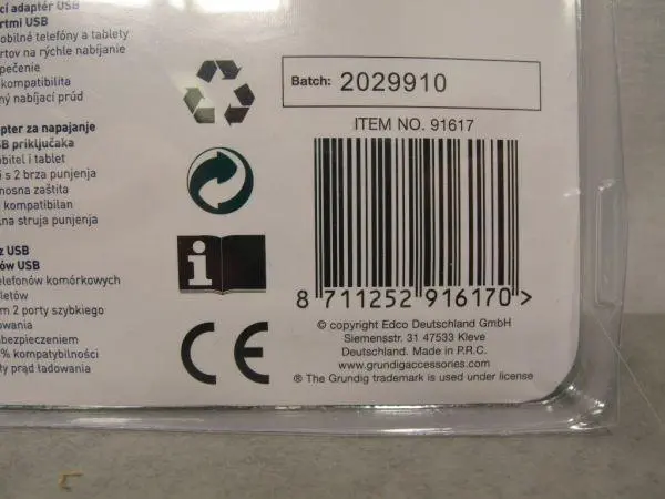 Photo de l’avis officiel: Grundig / A.I. &amp; E. USB POWER ADAPTOR Chargeur USB — risque: Choc électrique