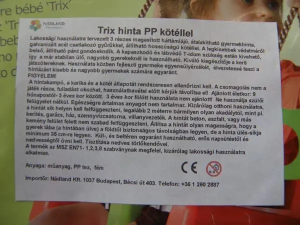 Foto do aviso oficial: KBT Trix baby seat Balanço de plástico — risco: Ferimentos