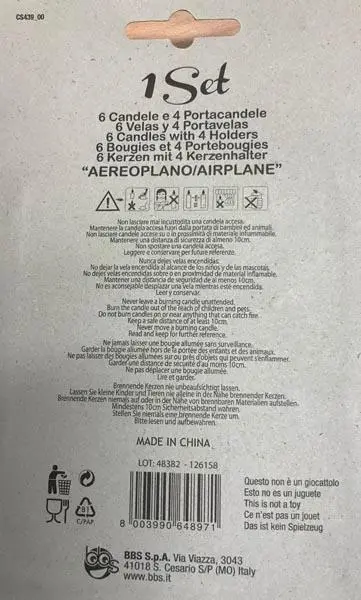 Photo from the official notice: BBS Candeline portacandeline birthday candle set — choking risk