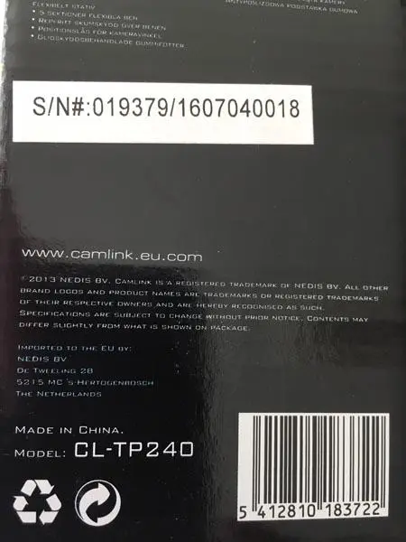 Foto uit de officiële melding: Camlink Flexible Foam Tripod Camera statief — risico: Milieu