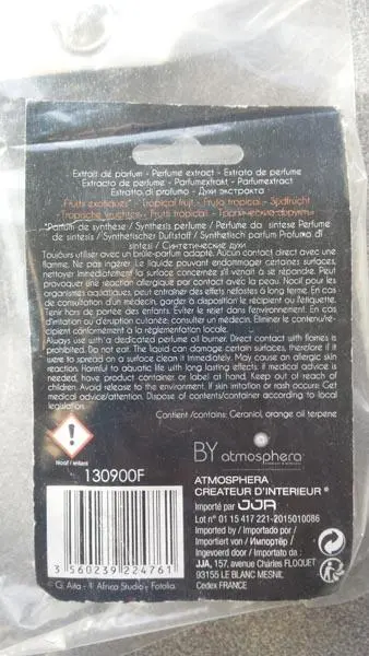 Photo de l’avis officiel: Atmosphera Extrait de parfum Parfum maison — risque: Risque chimique