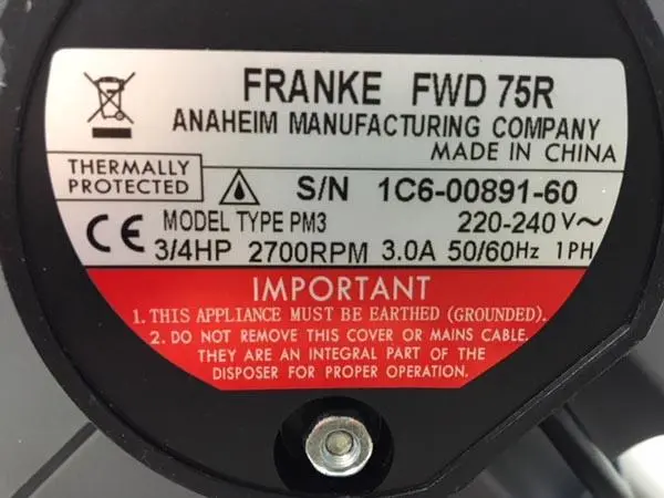 Photo de l’avis officiel: Franke Unité d’élimination des déchets — risque: Blessures