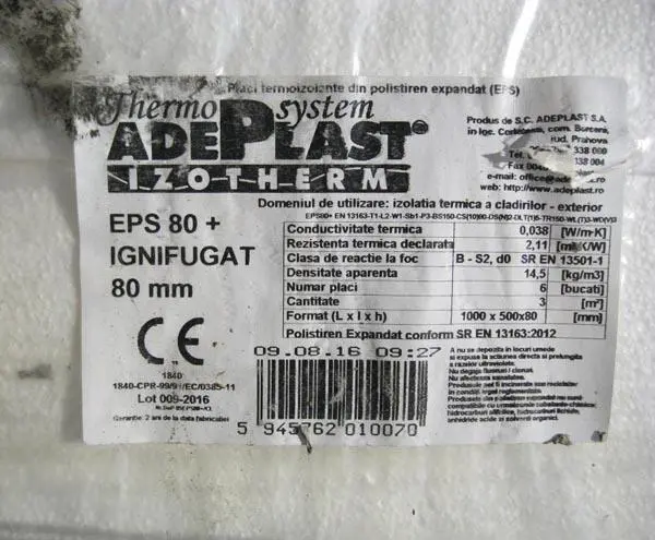 Foto do aviso oficial: Adeplast EPS 80+ Ignifugat Isolamento térmico — risco: Incêndio
