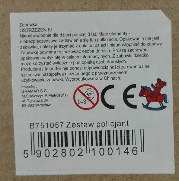 Foto do aviso oficial: Police / Zestaw policjant Conjunto de polícias de brinquedos — risco: Engasgamento