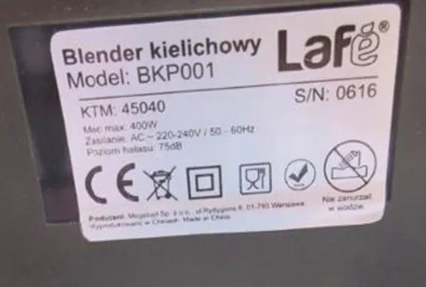 Photo de l’avis officiel: Lafe Blender kielichowy Mélangeur électrique — risque: Choc électrique