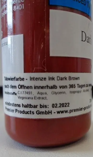 Foto dell’avviso ufficiale: Intenze Dark Brown Inchiostro del tatuaggio — rischio: Rischio chimico (A12/0438/18)