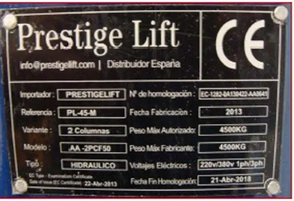 Foto do aviso oficial: Prestige lift Ascensor do veículo — risco: Ferimentos