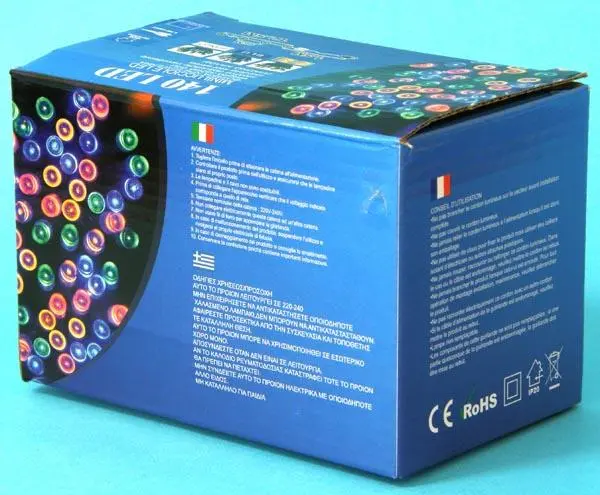 Photo from the official notice: 140 LED MINILUCCIOLE LED lighting chain — electric shock & fire risk (A12/0587/18)