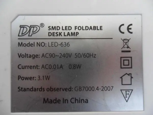 Photo from the official notice: Dp LED Foldable Desk Lamp — fire risk