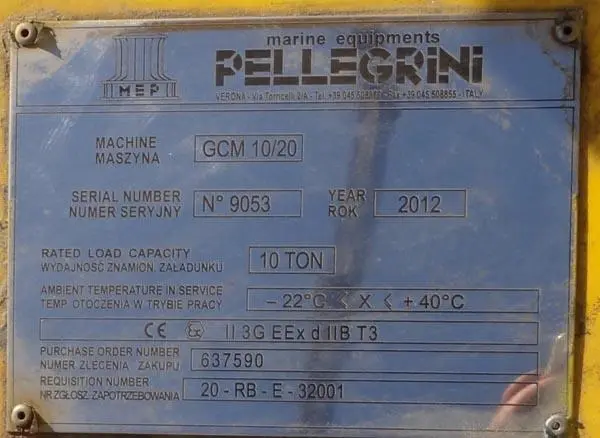 Photo from the official notice: Pellegrini Gantry Crane — injuries risk