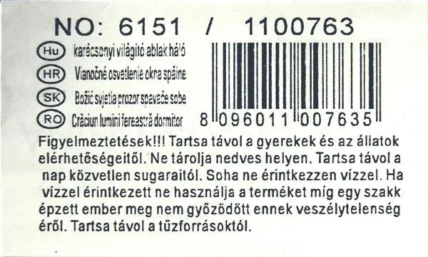 Photo de l’avis officiel: LED LIGHT 320L Chaîne d’éclairage — risque: Choc électrique & Incendie