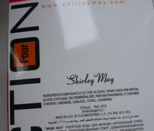 Photo de l’avis officiel: Shirley May ACTION Four Parfum — risque: Risque chimique