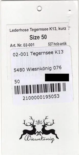 Foto aus der offiziellen Meldung: Wiesnkönig Lederhose Tegernsee K13, kurz Lederhose (Lederhose) — Risiko: Chemikalie