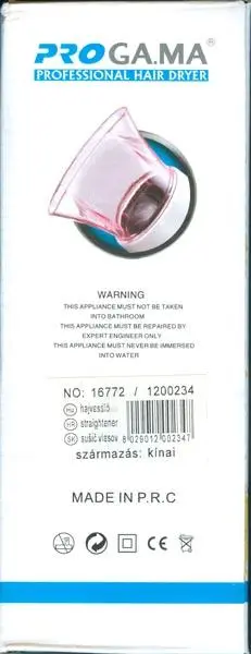 Foto dell’avviso ufficiale: PROGA.MA PROFESSIONAL HAIR DRYER Asciugacapelli — rischio: Ustioni & Scossa elettrica (A12/0654/18)